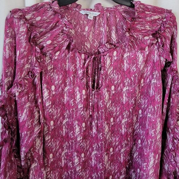 Vintage Ophelia Roe Large Feminine Blouse ruffled Tie Semi Sheer geometric Y2K - Picture 8 of 11